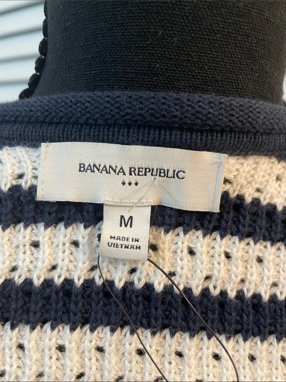 Banana Republic Navy and Cream Striped Crochet Button Cardigan